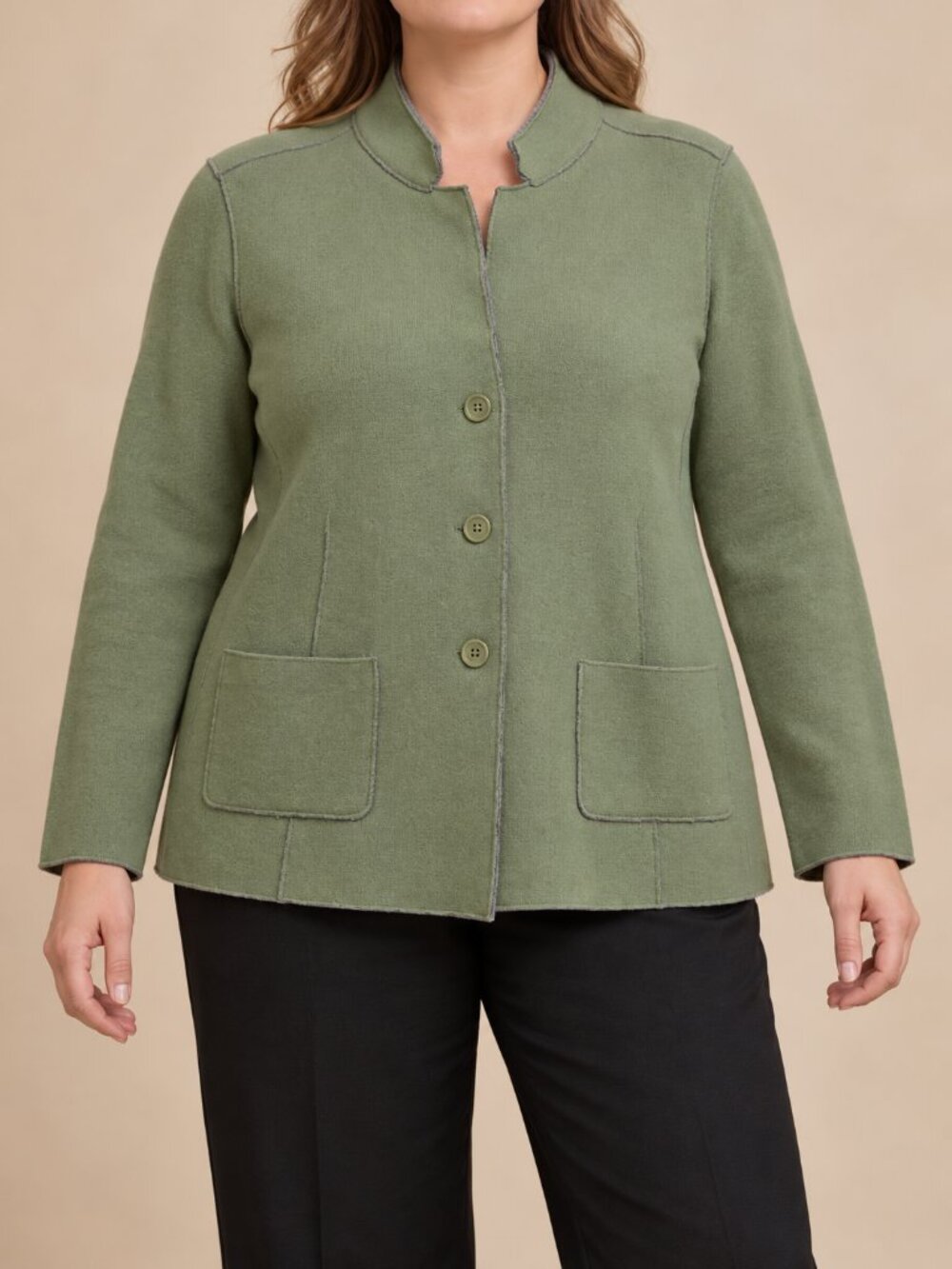 Eileen Fisher Sage Green Knit Button Front Jacket Size Large